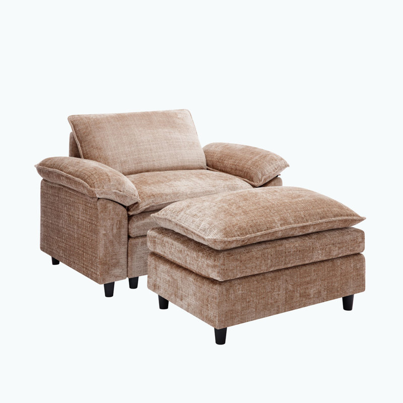 Fauteuil surdimensionné avec repose-pieds Chenille, Chenille chameau