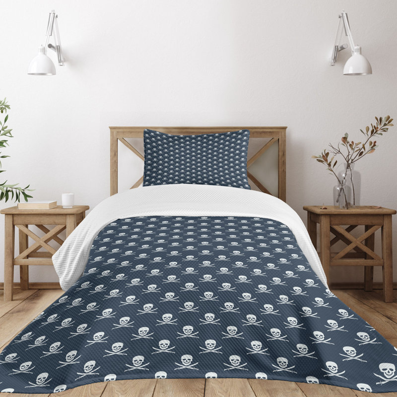Twin Blue Quilted Bedspread Set with Pillow Sham