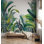 Papier peint aquarelle feuilles de palmier tropical vert et blanc