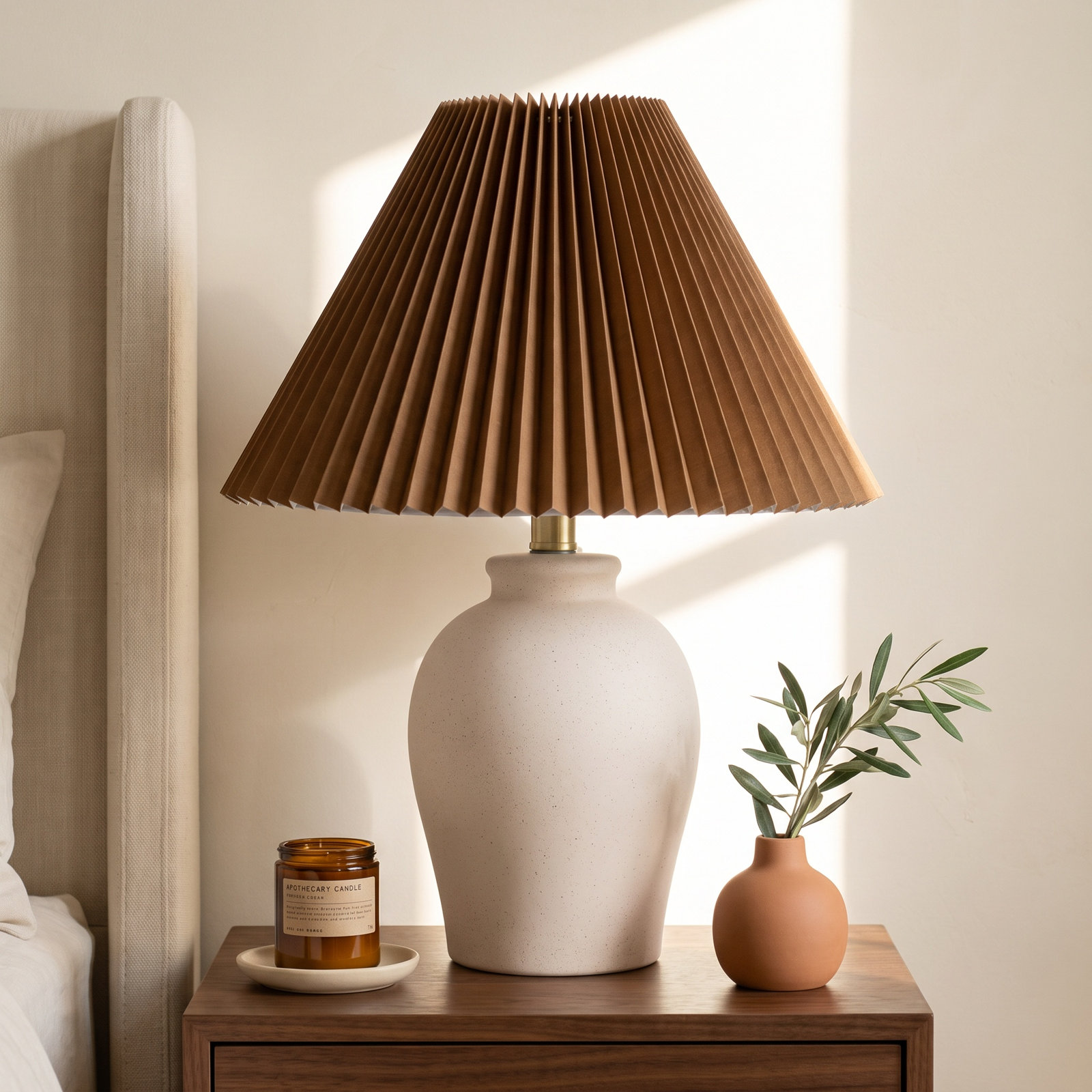 Chemise Ceramic Table Lamp, Shell, Parchment, Brown