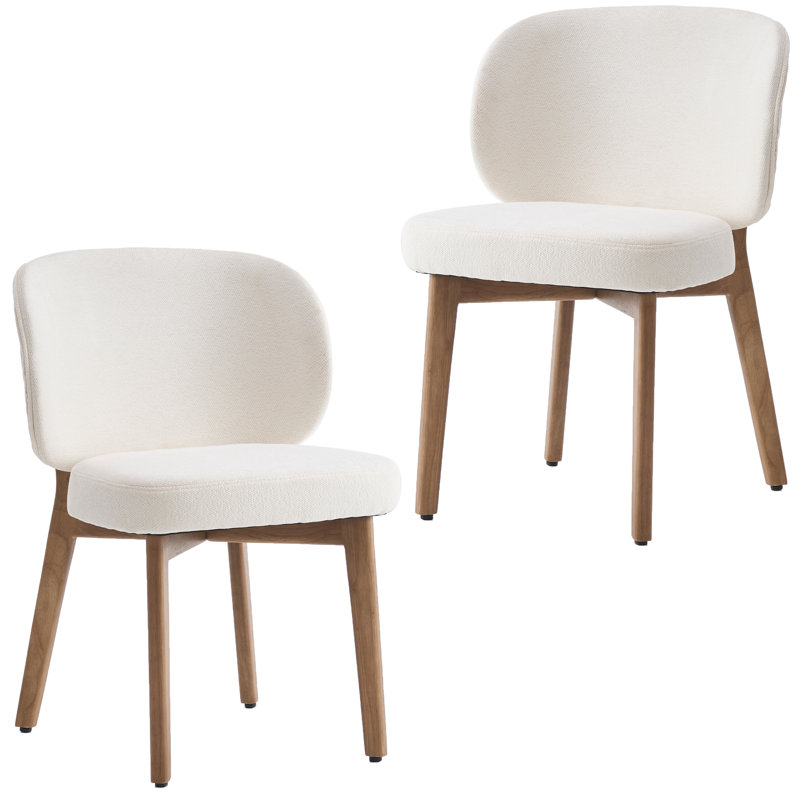 20.1" Extra Wide Upholstered Dining Chair, Side Chair with High Wingback, Armless Vanity Chair With Solid Wood Legs For Dining Living Room Vanity Office, Beige, Set of 2