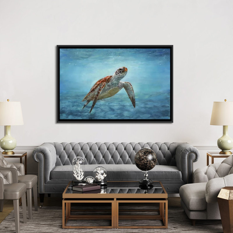 «Sea Turtle», impression sur toile, H 18 po x l 26 po x p 1,5 po, Toile avec cadre noir