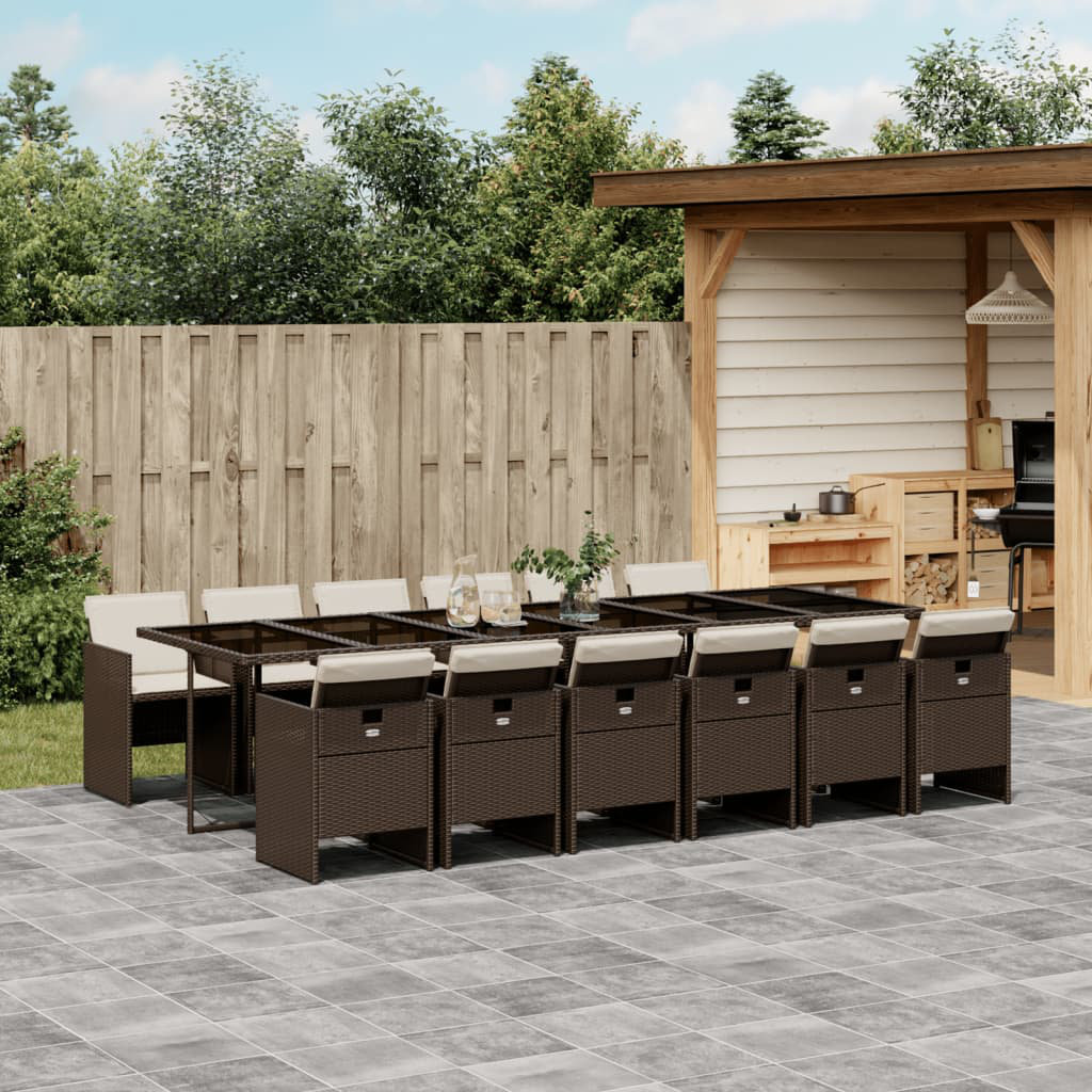 Vidaxl 13-Tlg. Garten-Essgruppe Mit Kissen Braun Poly Rattan