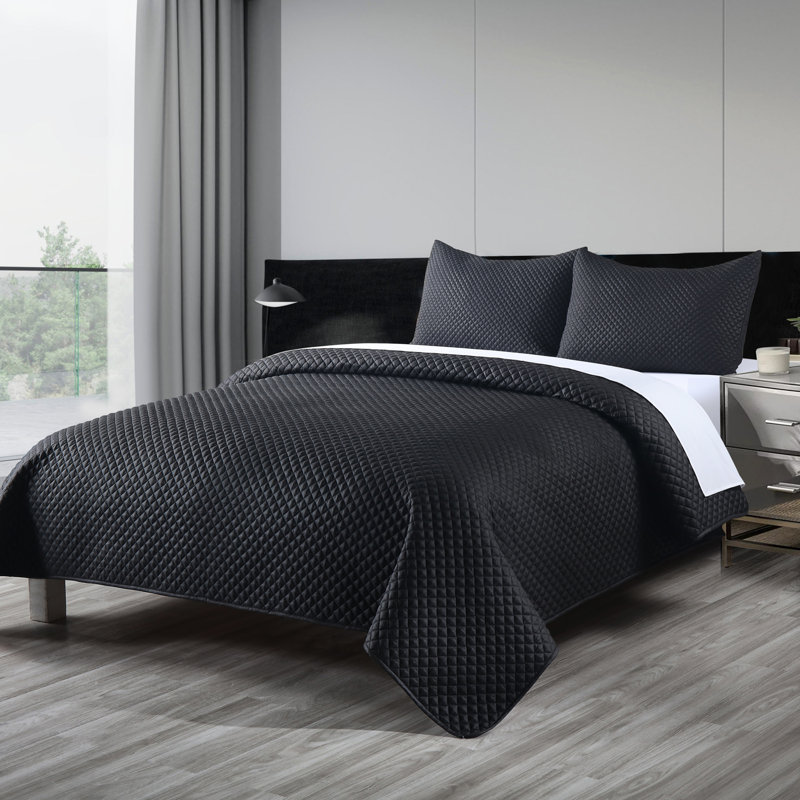  Courtepointe simple en microfibre traditionnelle, Courtepointe simple, Noir