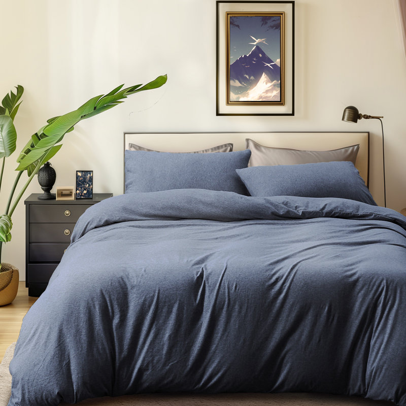 HOME BEDDING Jersey Cotton Duvet Cover Set, Heather Blue, King Duvet Cover + 2 King Shams