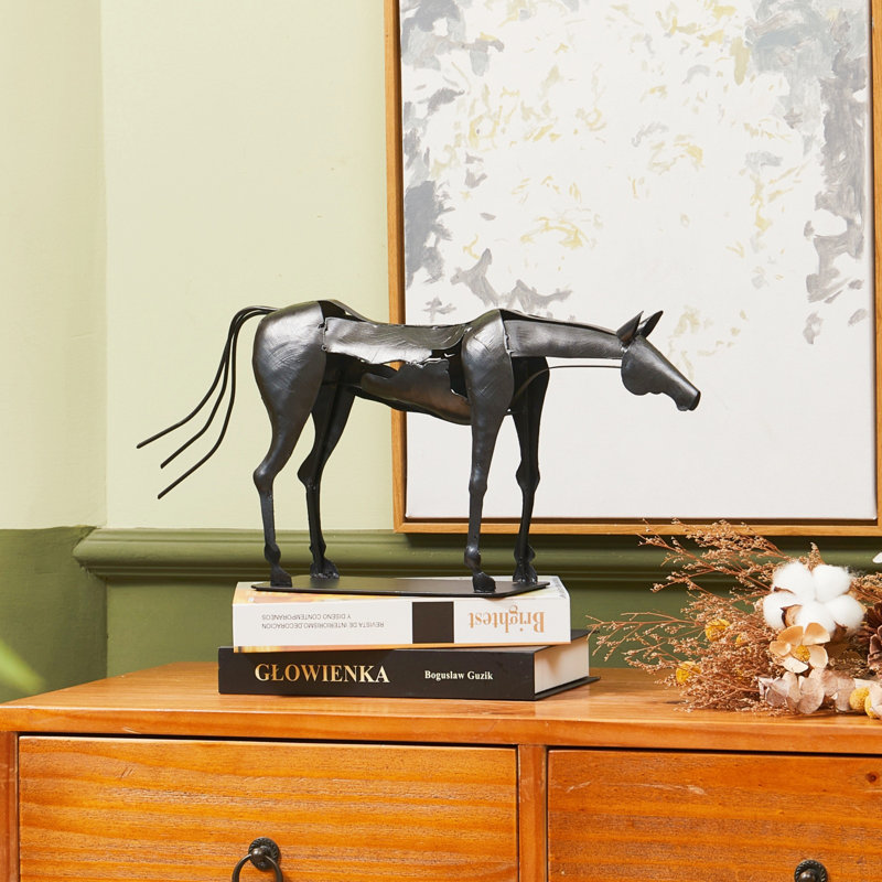 Sculpture de cheval en métal faite à la main, Noir, noir, noir, noir