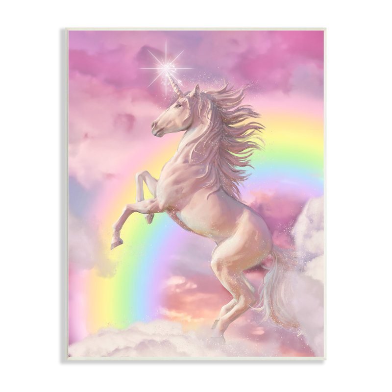 «Dazzling Unicorn Fluffy Pink Clouds Fantasy Rainbow» par Ziwei Li - impression, H 19 po x l 13 po, Plaque murale