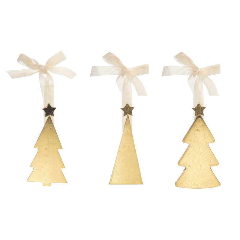  Ensemble de 3 ornements d'arbre de Noël en métal doré, 4,75 pouces