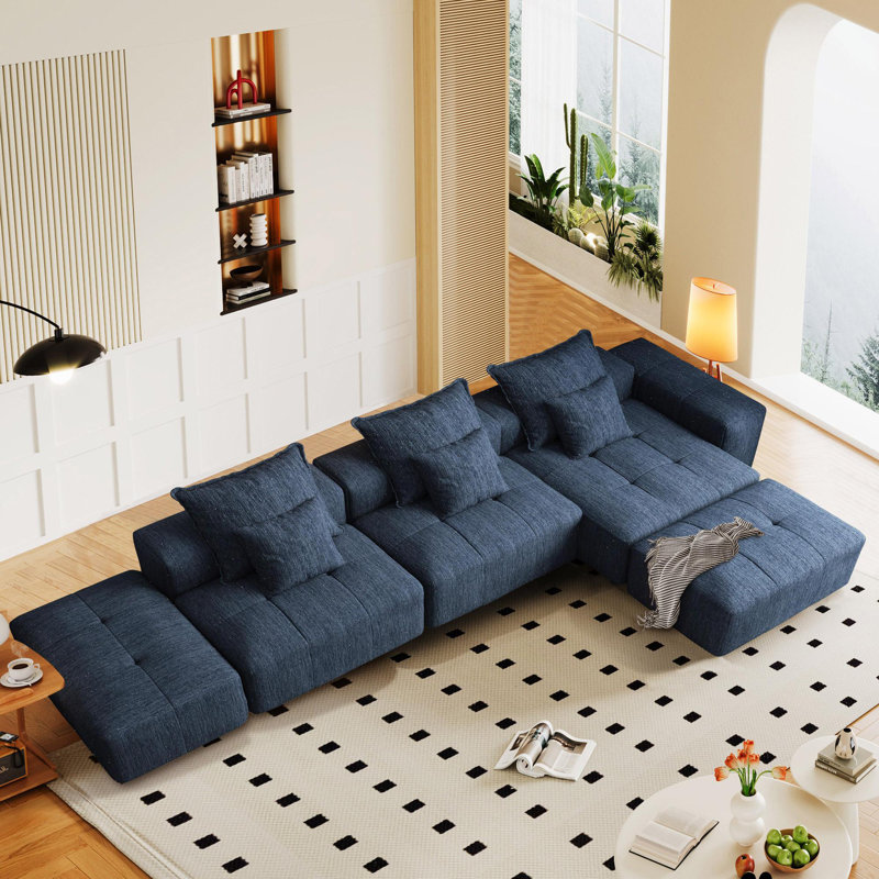 Boneless Modern Oversized Modular Sectional Sofa,Sparkling Chenille Fabric Soft Cushion Sofa With 6 Pillows,6 PCS DIY Combination Tufted Sofa,No Assembly Required