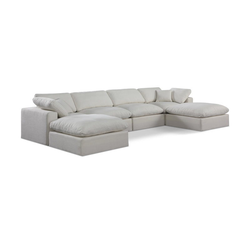 Canapé modulaire 6 pièces rembourré, Tissu crème texturé en lin