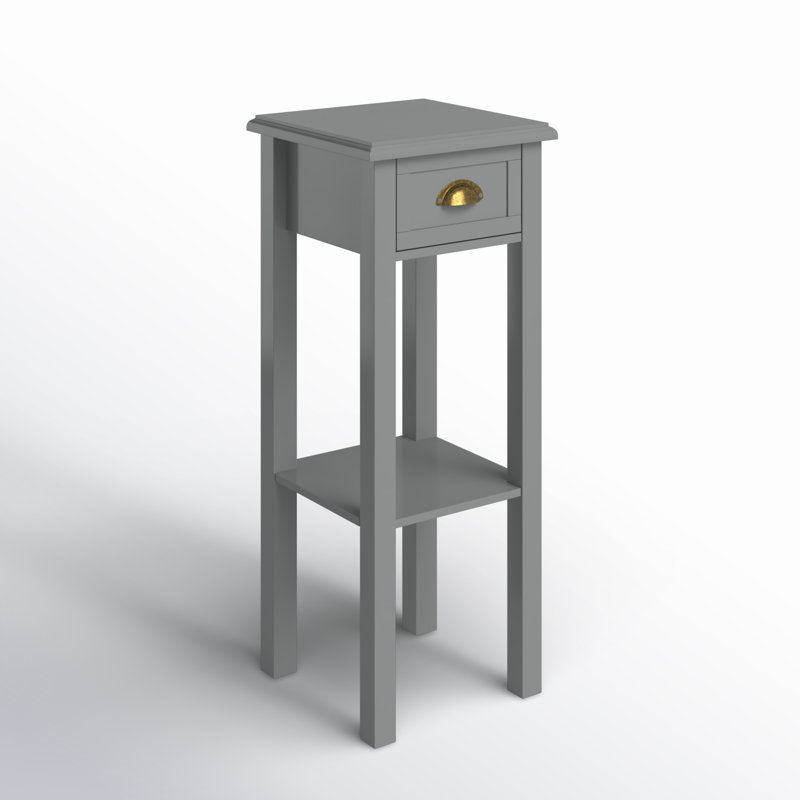 Gray Wooden Narrow End Table with Drawer and Shelf