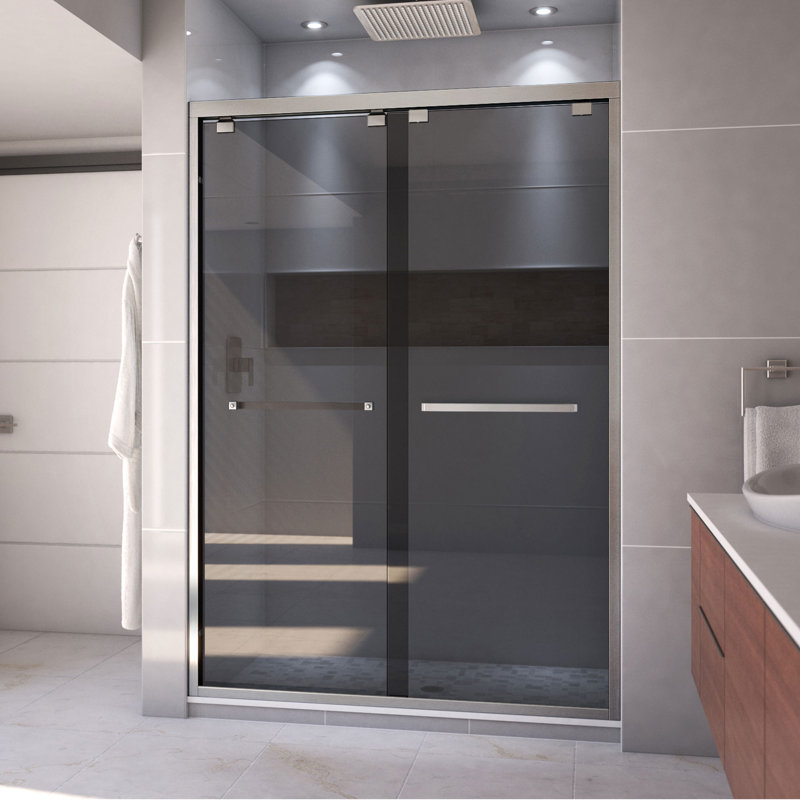 Encore 50" W x 76" H Bypass Frameless Shower Door with ClearMax™ Technology, Smoke Gray, Brushed Nickel