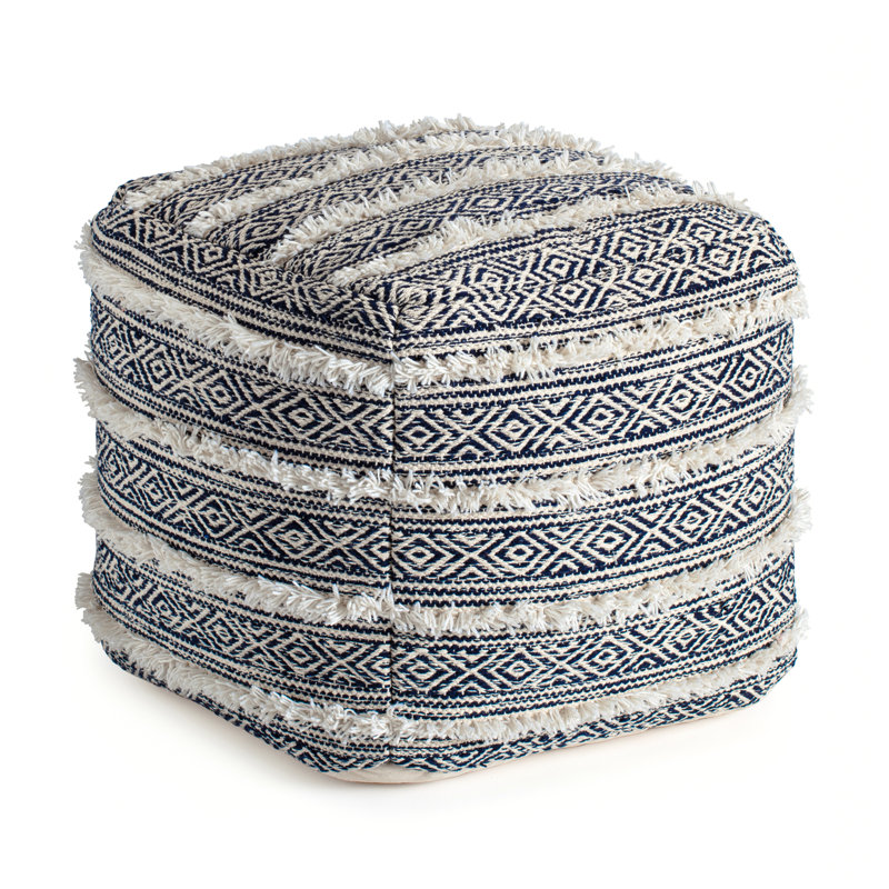 Darbydale Upholstered Pouf, Navy Cotton Blend