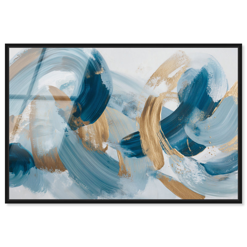 "Blue Tide III", reproduction d'art acrylique encadrée bleue et dorée par Art Remedy, cadre blanc, 30 x 20, H 21 po x l 31 po