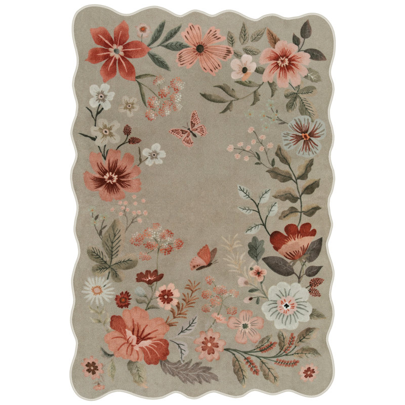 Tawann Machine Washable Floral Farmhouse Area Rug with Non-Slip Backing for Living Room, Dining Room, Bedroom