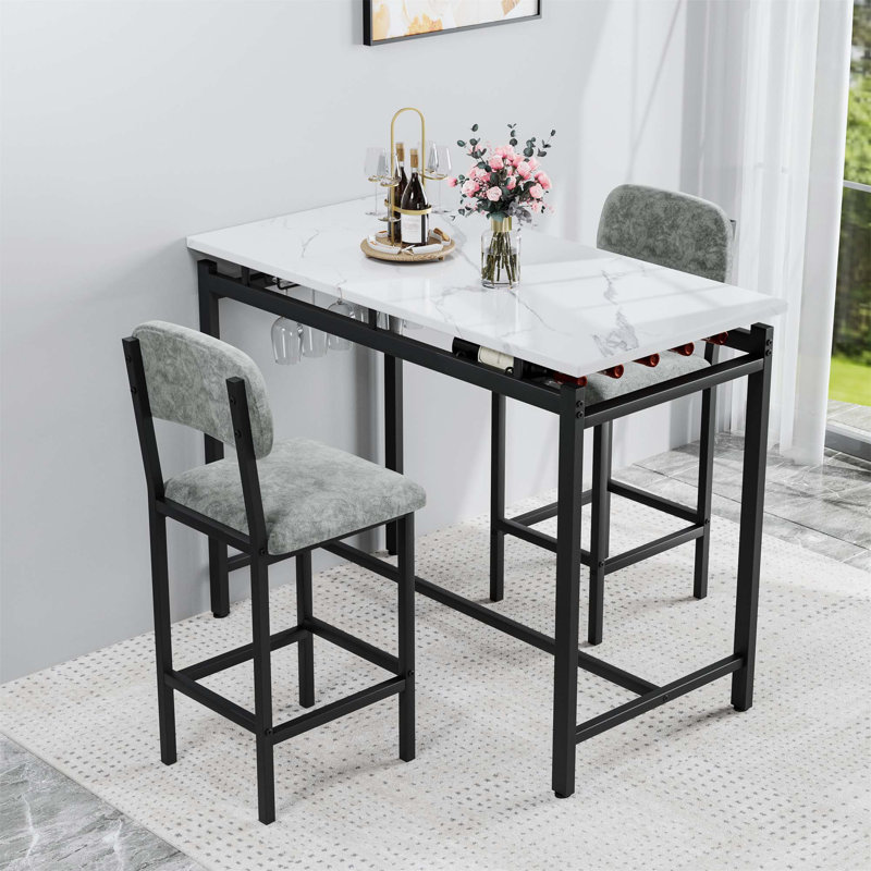 Kitchen Table Set, Dining Table And Chairs For 2, 3 Piece Dining Room Table Set With 2 Upholstered Chairs, Bar Dining Table Set For Small Spaces, Apartment, Breakfast