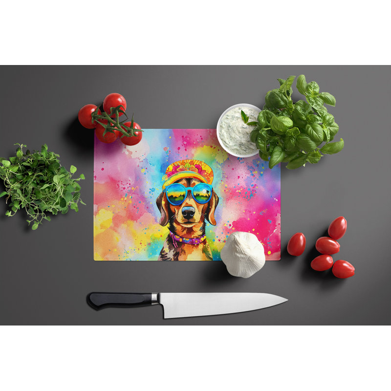 Dachshund Hippie Dawg Glass Cutting Board Large