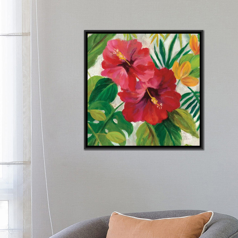 « tropical bijoux i, detail », impression sur toile, H 18 po x l 18 po x P 1,5 po, Toile avec cadre noir, Pas de tapis