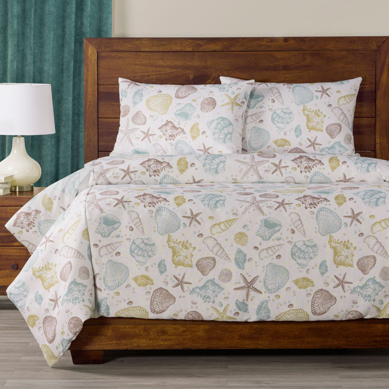 Seashell Coastal Print Duvet Cover Set, Twin Duvet Cover + 1 Standard Sham
