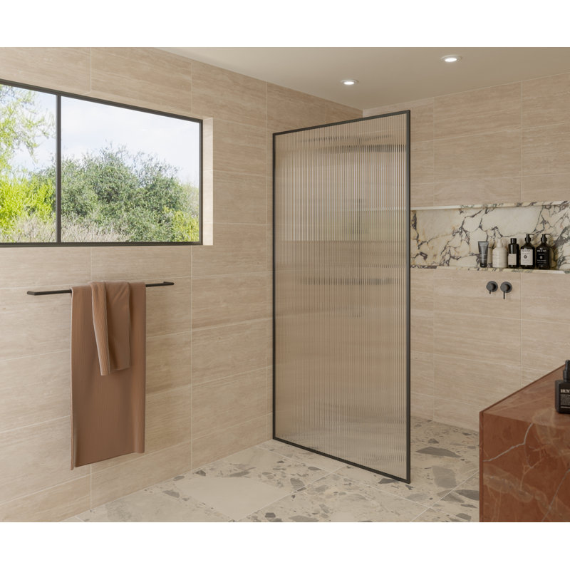 Maia 40 in. x 78 in. Framed Glass Shower Panel - Single Fixed Panel - Fluted, 40"
