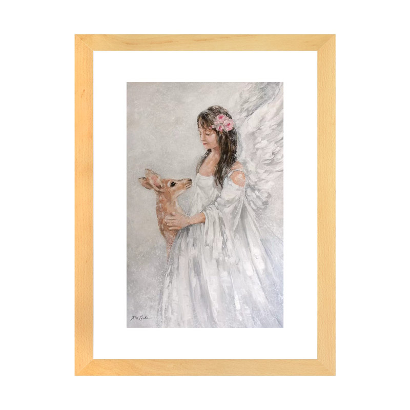 « Snow Fawn » par Debi coules-reproduction d’art, H 24 po x l 16 po x P 1 po, Toile avec cadre en bois beige, Blanc