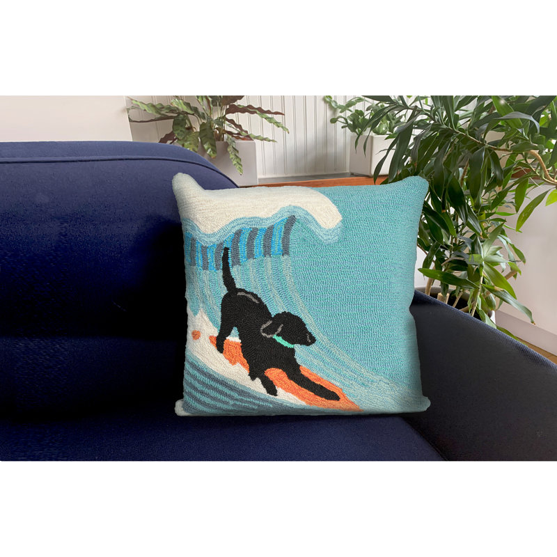  Surfing Dog Ocean Outdoor Square Pillow Cover & Insert