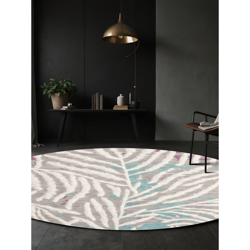Tapis gris lavable à la machine, Rond 4 pi
