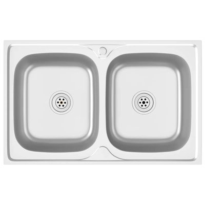 vidaXL Kitchen Sink with Drainer Set Silver 31.5"x19.7"x6.1" Stainless Steel