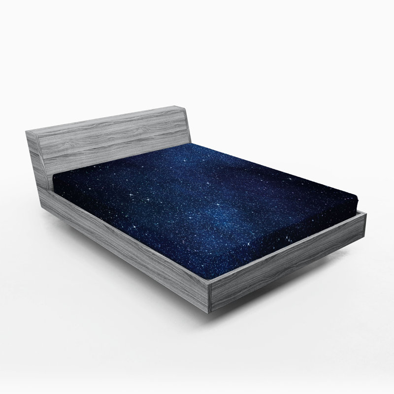 Ensemble de 2 draps-housse Ambesonne Night Space and Stars - bleu foncé / blanc, Drap-housse très grand californien