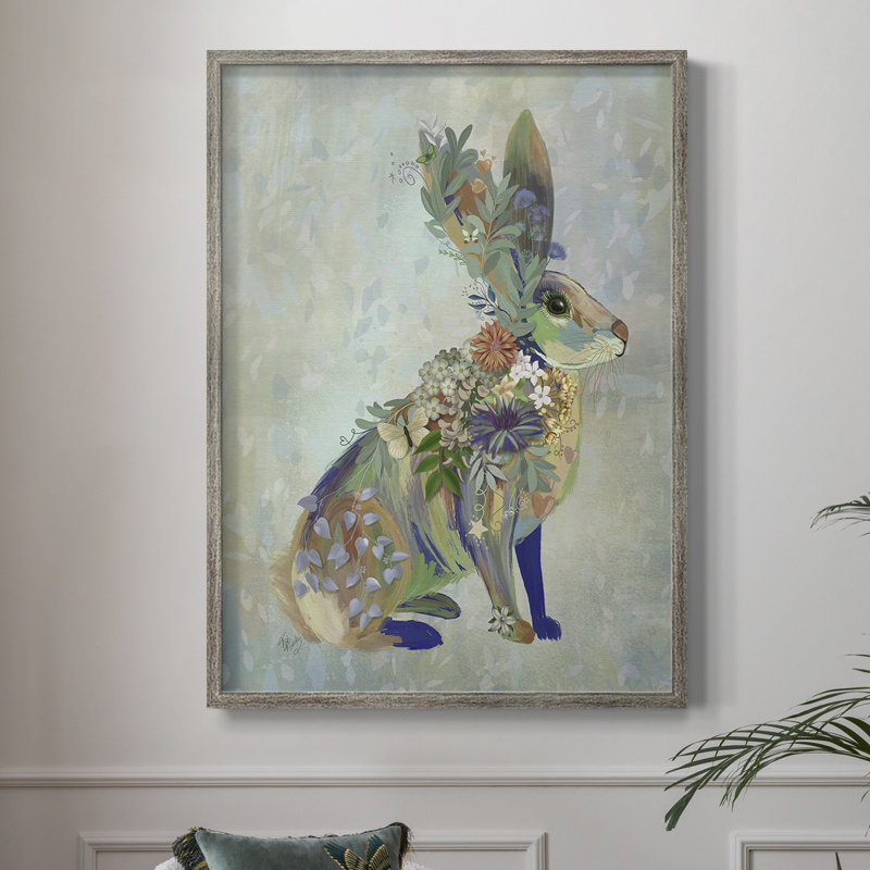 Fantastic Florals Hare, assis, reproduction encadrée - bois massif, H 11 po x l 9 po