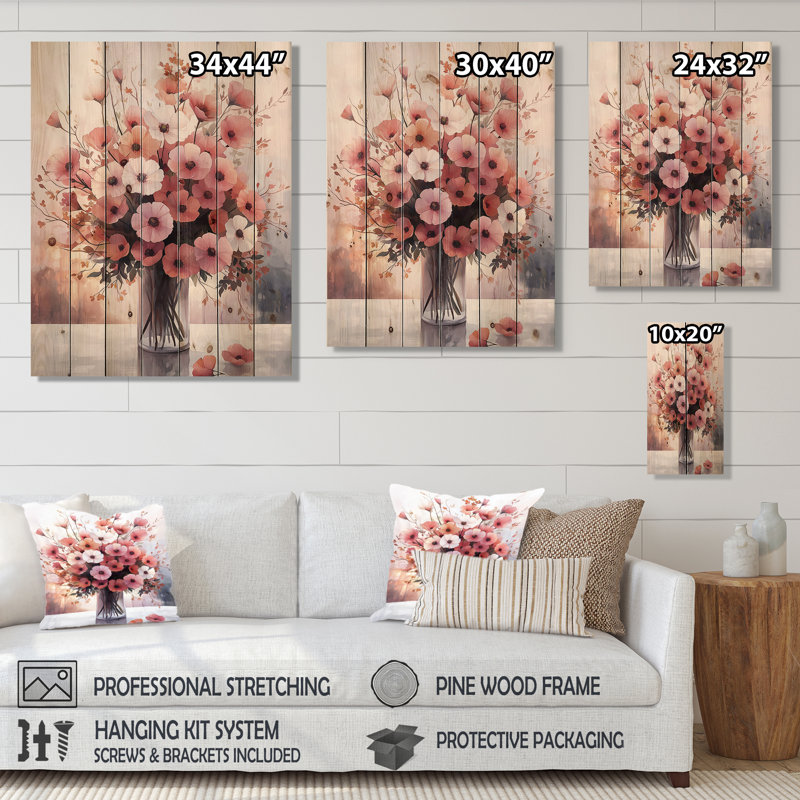 Rose, blanc, souci, lueur I, impression sur bois de souci, sur bois de pin naturel, H 32 po x l 24 po x P 0,78 po