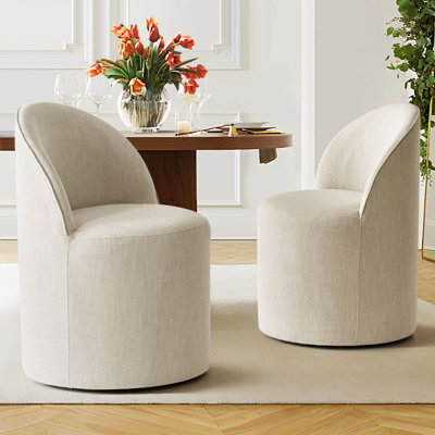 Chaise pivotante en lin avec roulettes cachées
