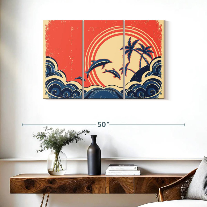 Brampt Retro Beach Dolphins, 24" H x 38" W