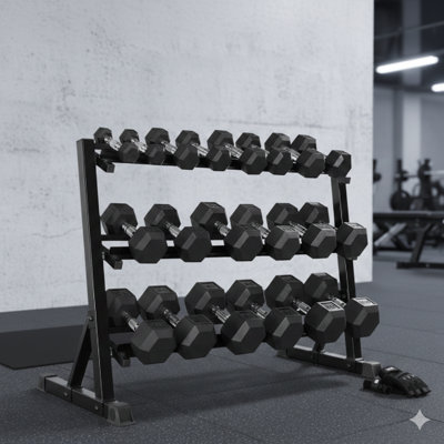 Heavy-Duty Three-Tier Adjustable Dumbbell Storage Rack With A 1100-Pound Total Weight Capacity, Featuring A 36-Inch Wide Base Frame For Home Gym Use