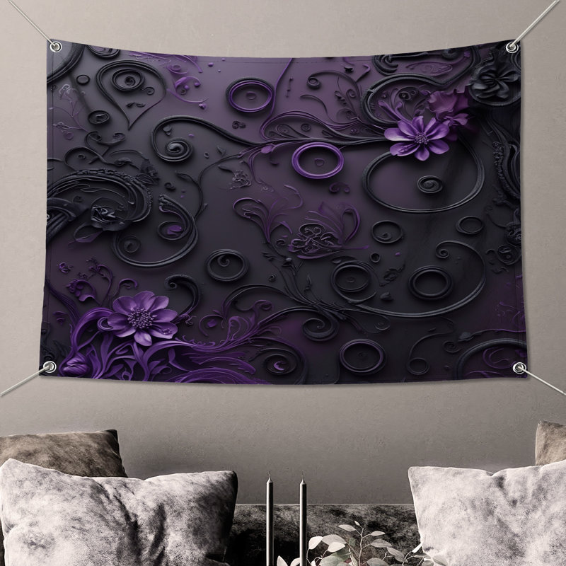 Tapisserie murale florale mauve complexe - décoration murale florale, 104in H x88 with 4 Grommets