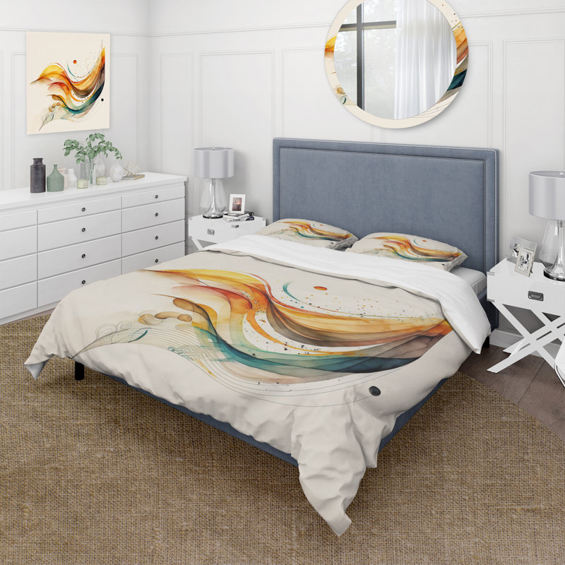 Burnt Orange Waves Abstract II - Ensemble de housse de couette à motif abstrait - Microfibre de polyester