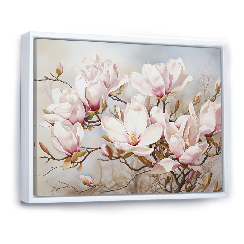 «Magnolias On The Beach I», reproduction sur toile, Cadre flottant blanc, 24" H x 32" W