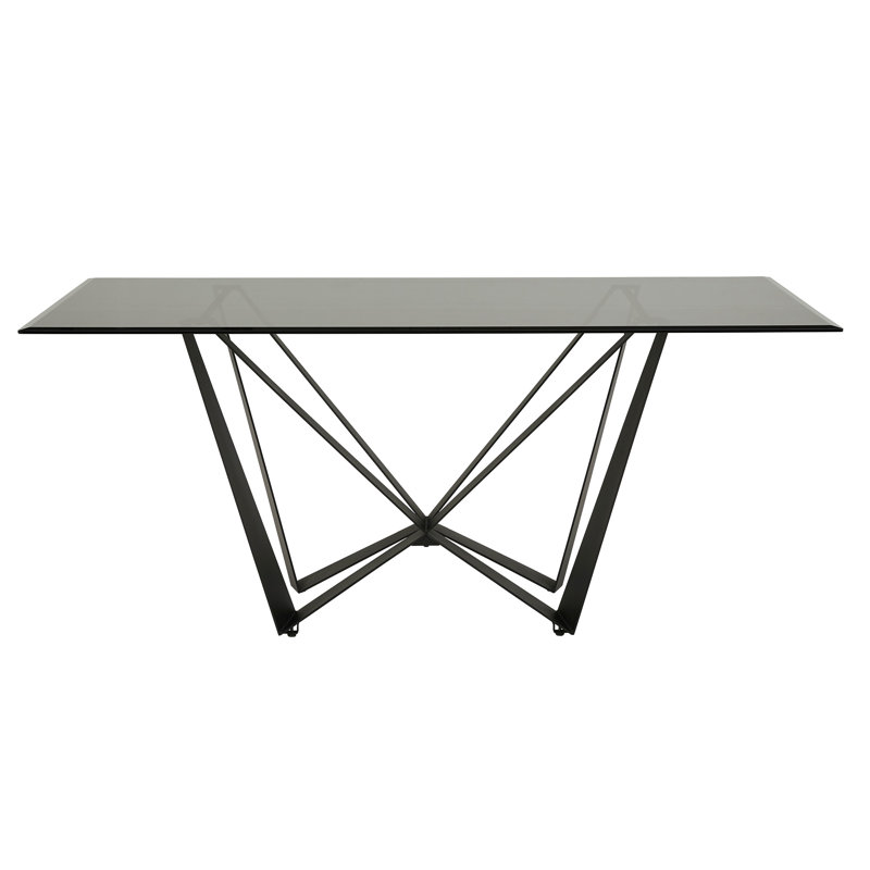 Salvado 69" Black Metal Gray Glass 6-Person Dining Table