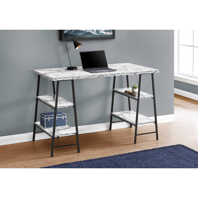 Bureau d'ordinateur, bureau personnel, ordinateur portable, tablettes de rangement, L 48 po, travail, stratifié aspect marbre, métal noir, contemporain, moderne