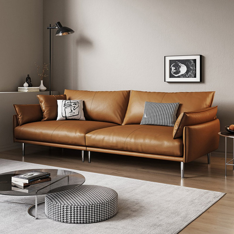 Canapé modulaire orange en cuir véritable, H 33,46 po x l 94,49 po x P 37,4 po