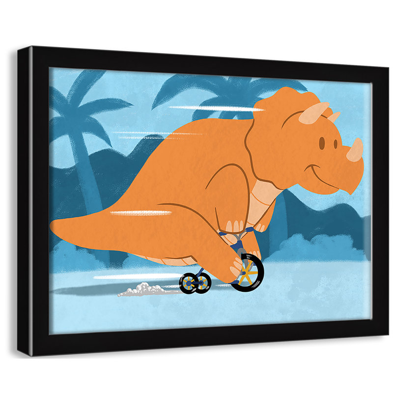 «Riding Dino 2», impression sur papier, H 10 po x l 14 po x P 1,18 po, Encadré de boîte à grain de bois noir