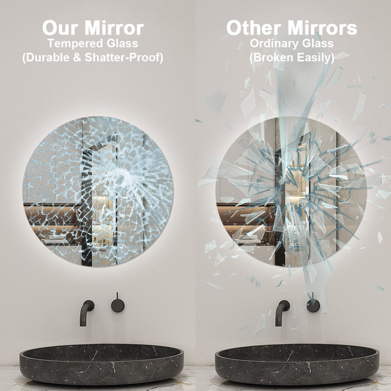 Bathroom LED Mirror with Lights Touch Sensor Switch, 500x500mm, Round
