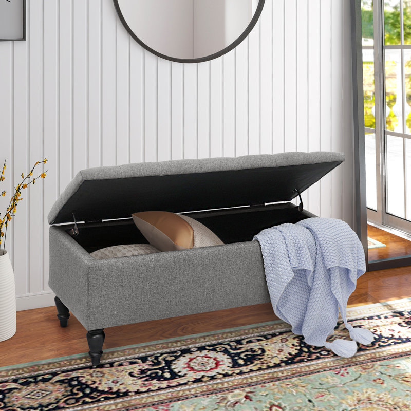 Aireen Polyester Upholstered Storage Bench, Gray