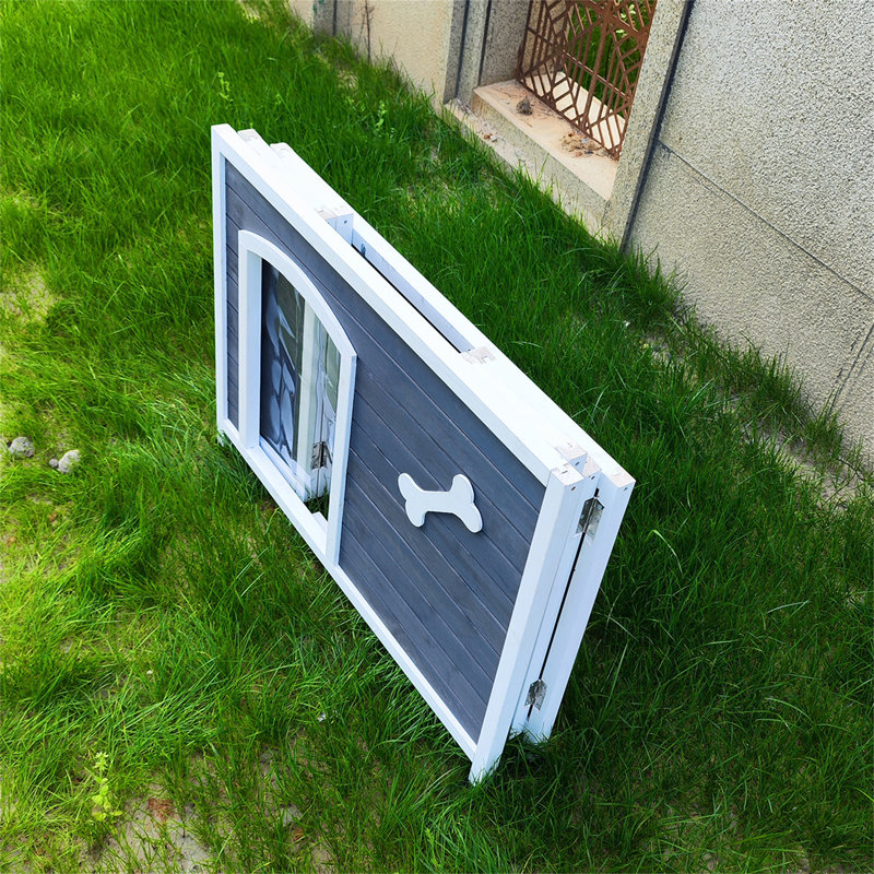 40.55" Gray and White Wooden Folding Dog House