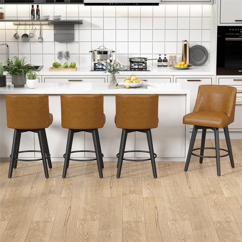 Hokku Designs & Makiba 360° Swivel Counter Height Bar Stool - CertiPUR-US Foam, Solid Wood Frame, Linen Upholstery, 4