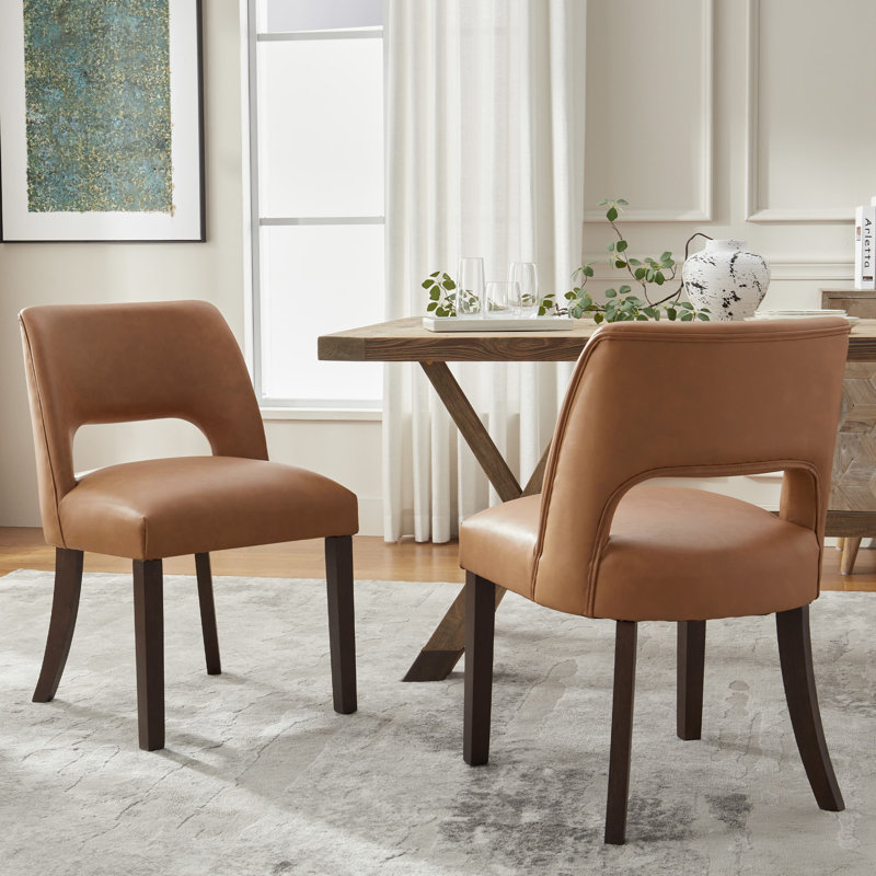 Chaise de salle à manger rembourrée en similicuir (ensemble de 2), Brun