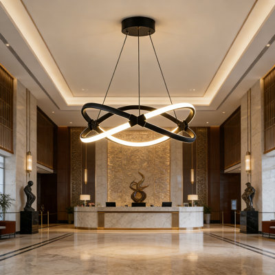 Modern LED Chandelier With Remote Control, 3-Color Dimmable Adjustable Height Pendant Light, Circular Ring Design For Dining Room Kitchen Island Living Room