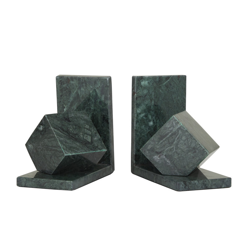 Ensemble de serre-livres géométriques blancs Marble Cube 10 lb, Vert