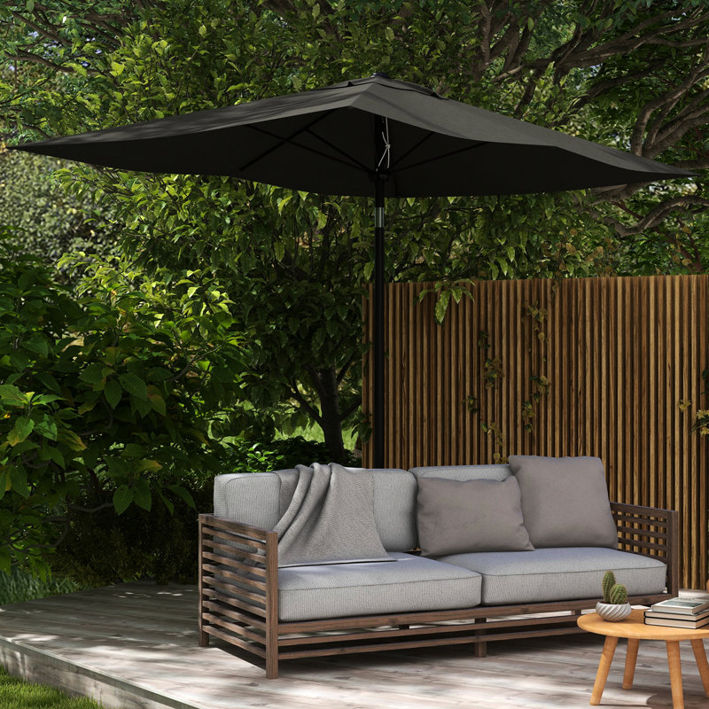 Parasol d'extérieur rectangulaire 6,5 'x 10' - Gris foncé Auvent de table de patio avec résistance. Manivelle simple et inclinaison réglable. Pour une expérience pare-soleil sur mesure. Base stable Wind Vent