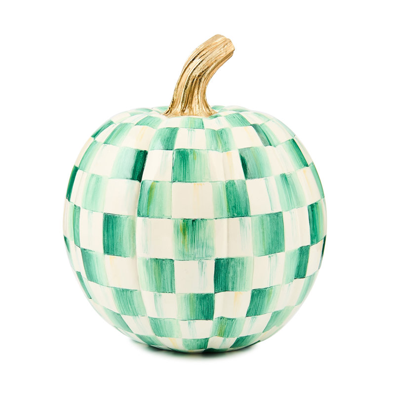 Violet Check Cascade Floral Pumpkin, Light Green, 8" H x 7" W x 7" D